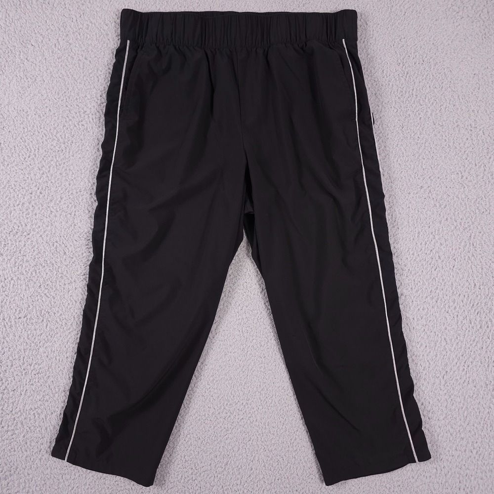 T by Talbots Pants Womens MP Medium Petite Black Silver Side Trim Capri Pull On